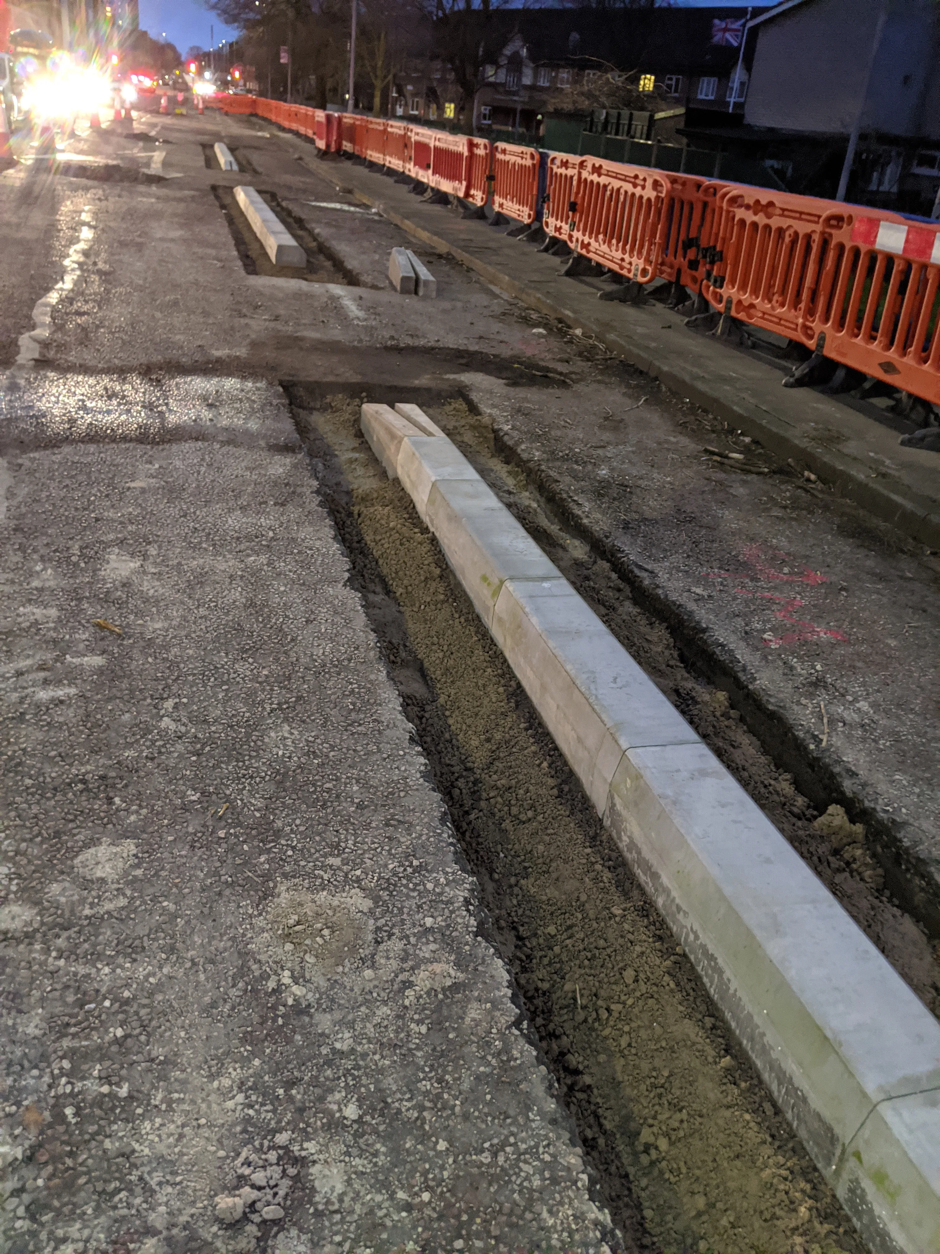 Cycle lane kerbs being inset into roadway